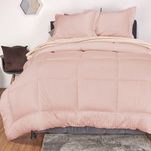 Plumón más fundón de almohada en tela 200 hilos línea 1cm rosa plata