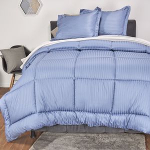 Plumón más fundón de almohada en tela 200 hilos línea 1cm azul denim