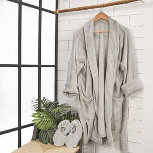 Levantadora más babuchas flannel unicolor gris nieve L/XL