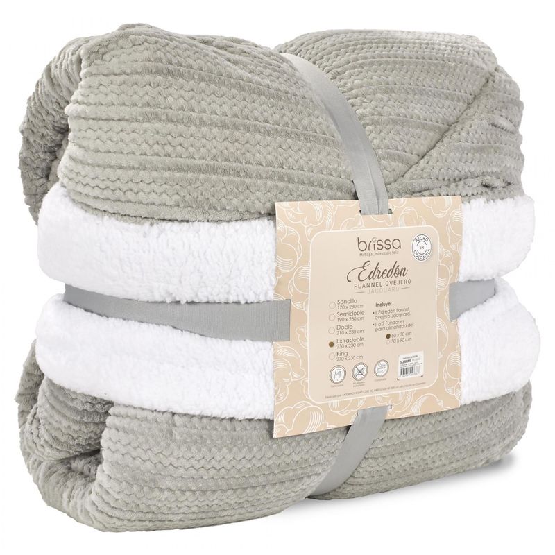 EDREDON-FLANNEL-JACQ.-OVEJERO-EXTRA-DOBLE-GRIS-NIEVE-BLANCO