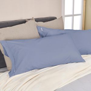 Juego de 2 fundas en tela 144 hilos unicolor azul nordico