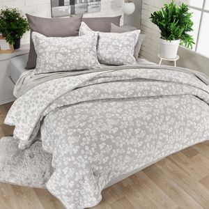 Cubrecama jacquard reversible hojas gris nieve