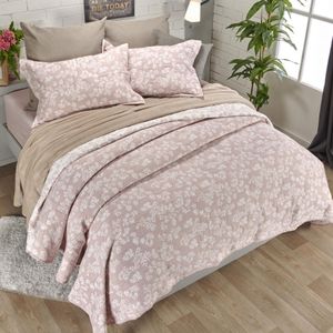 Cubrecama jacquard reversible hojas rosa loto