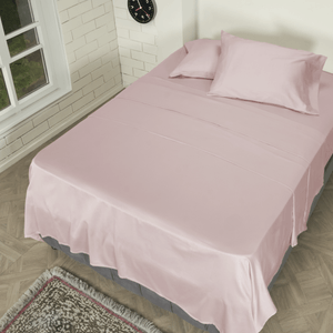Juego de sábanas 100% algodón 300 hilos unicolor  rosa loto
