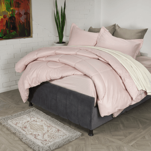 Combo Plumón corrugado más fundón de almohada más ajustable rosa