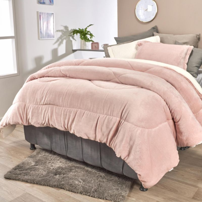 Edredon-flannel-ovejero-unicolor-rosa-loto