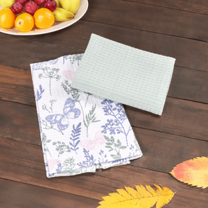 Set x 2 Toallas de cocina algodón waffle estampada mariposa/agua men 35 x 54 cm