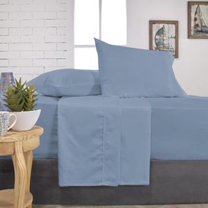 Juego sábanas en tela lisa polialgodón 200 hilos azul denim