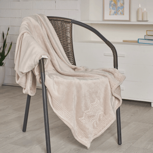 Manta flannel perla bordado teer hueso 125 x 150 cm