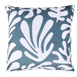 Cojín velvet estampado azul garza 45 x 45 cm
