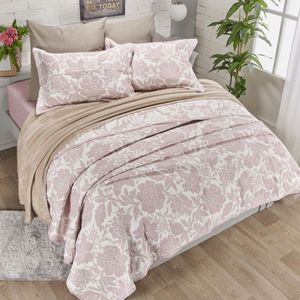 Cubrecama jacquard reversible flores rosa loto