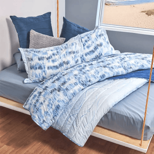 Cubrecama microfibra flannel estampado olas/azul riviera