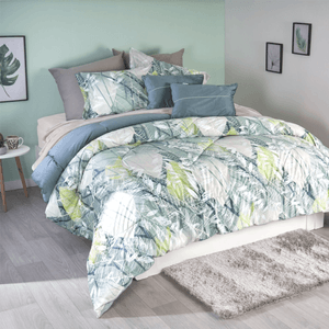 Edredón jacquard más 2 cojines estampado naturalis/verde-nuit