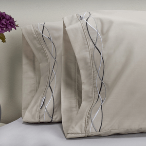 Set x2 Fundas en tela 144 hilos bordada perla ondas 50x70 cm