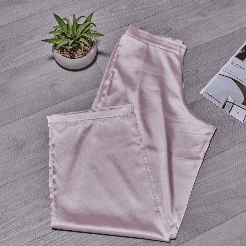 Pantalon-pijama-satin-unicolor-champaña