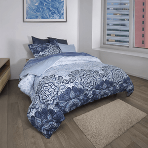 Edredón microfibra doble faz mandalas/azul celeste