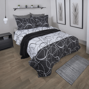 Combo cubrelecho estampado bruno más cobija coral gris claro