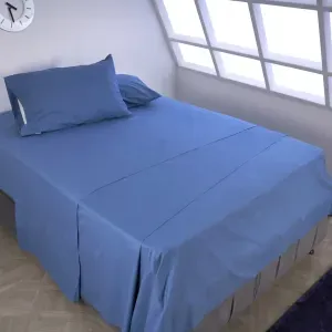 Juego de sábanas en tela 180 hilos 100% algodón unicolor azul oscuro