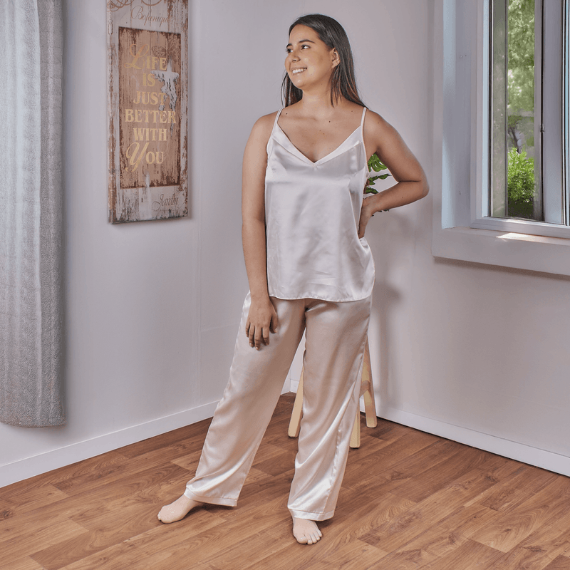 Pantalon-pijama-satin-unicolor-champaña