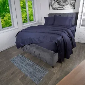 Juego de sábanas en tela 400 hilos 100% algodón unicolor azul oscuro