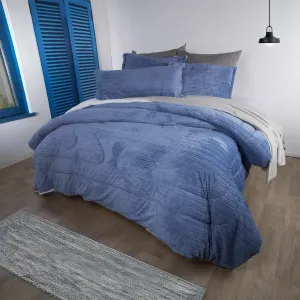 Combo edredón más cojín flannel jacquard ovejero azul