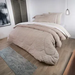 Combo edredón más cojín flannel jacquard ovejero taupe
