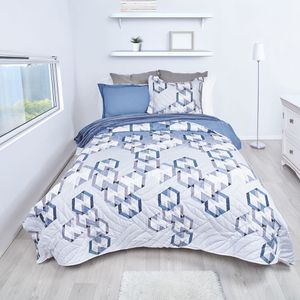 Combo cubrelecho más cobija microfibral coral gaston/azul