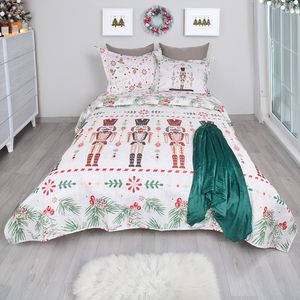 Combo cubrelecho más manta microfibra ártico/verde árbol