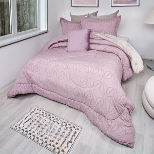 Combo edredón más cojín microfibra jacquard diamante malva