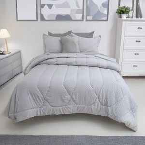 Combo edredón más cojín microfibra jacquard minipuntos gris