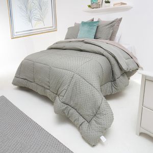 Combo edredón más cojín microfibra jacquard minipuntos verde