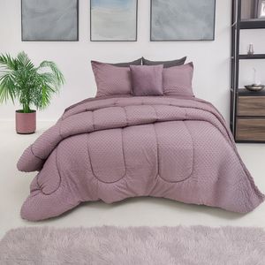 Combo edredón más cojín microfibra jacquard minipuntos malva