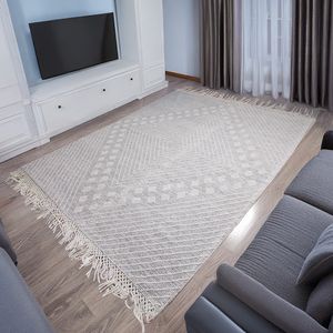 Tapete lana algodón tejido piramide blanco